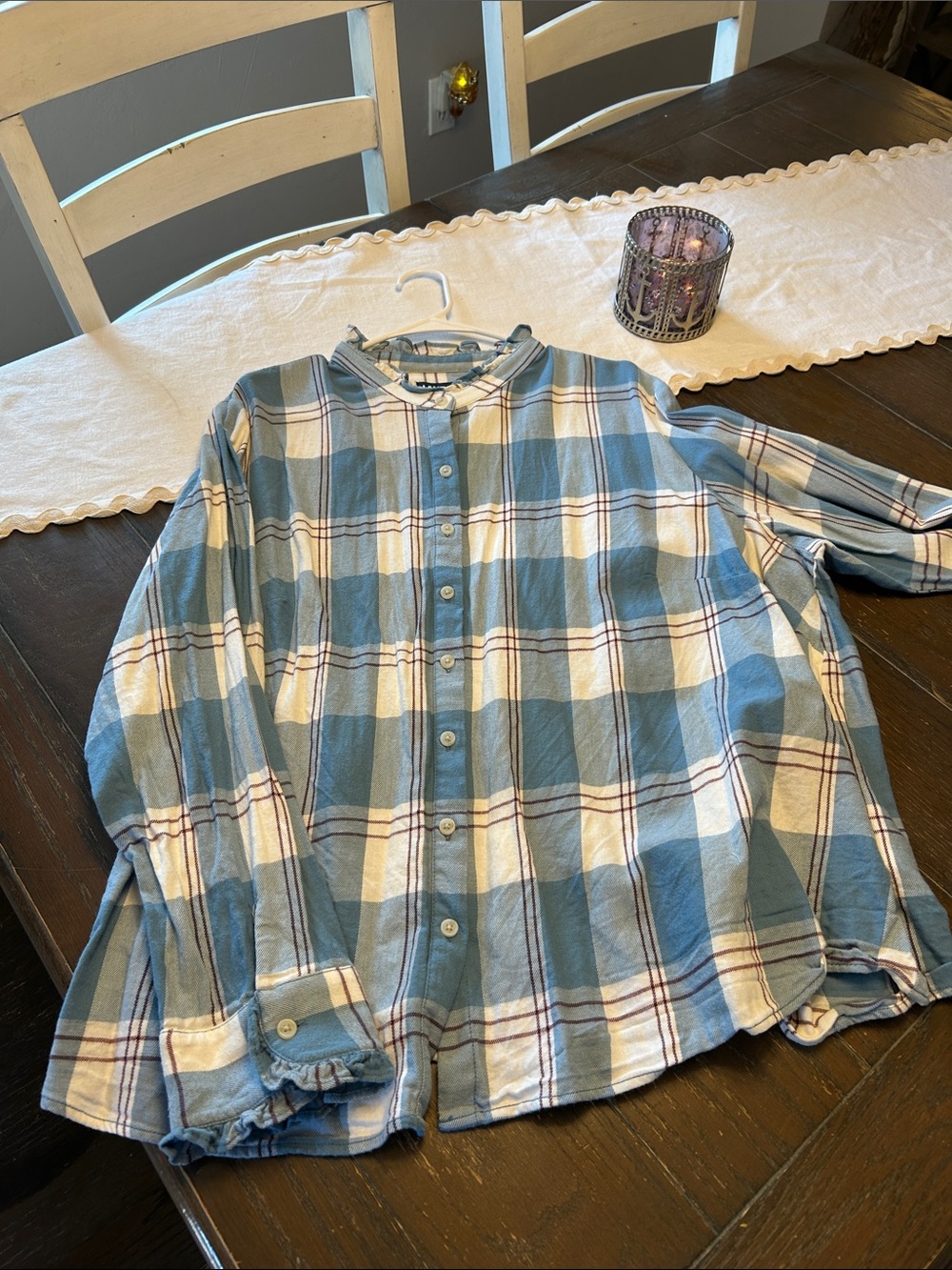 Lands' End Blue and White Plaid Button-Down Shirt